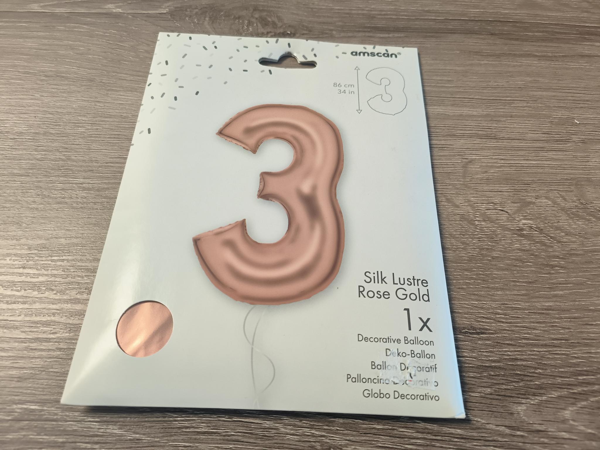 Rose Gold X-Large Number 3 Foil Balloon Roodepoort