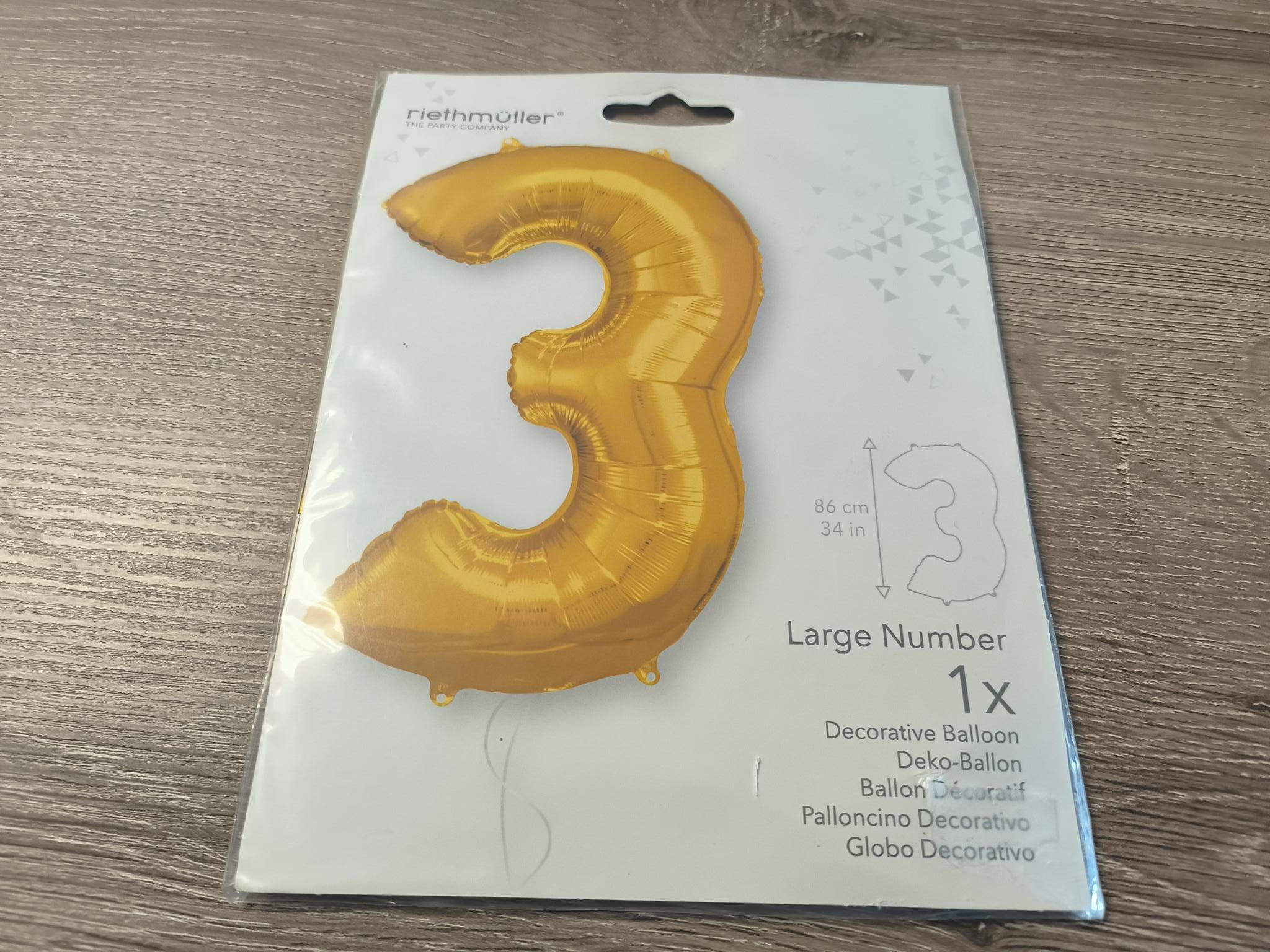 Gold X-Large Number 3 Foil Balloon Roodepoort