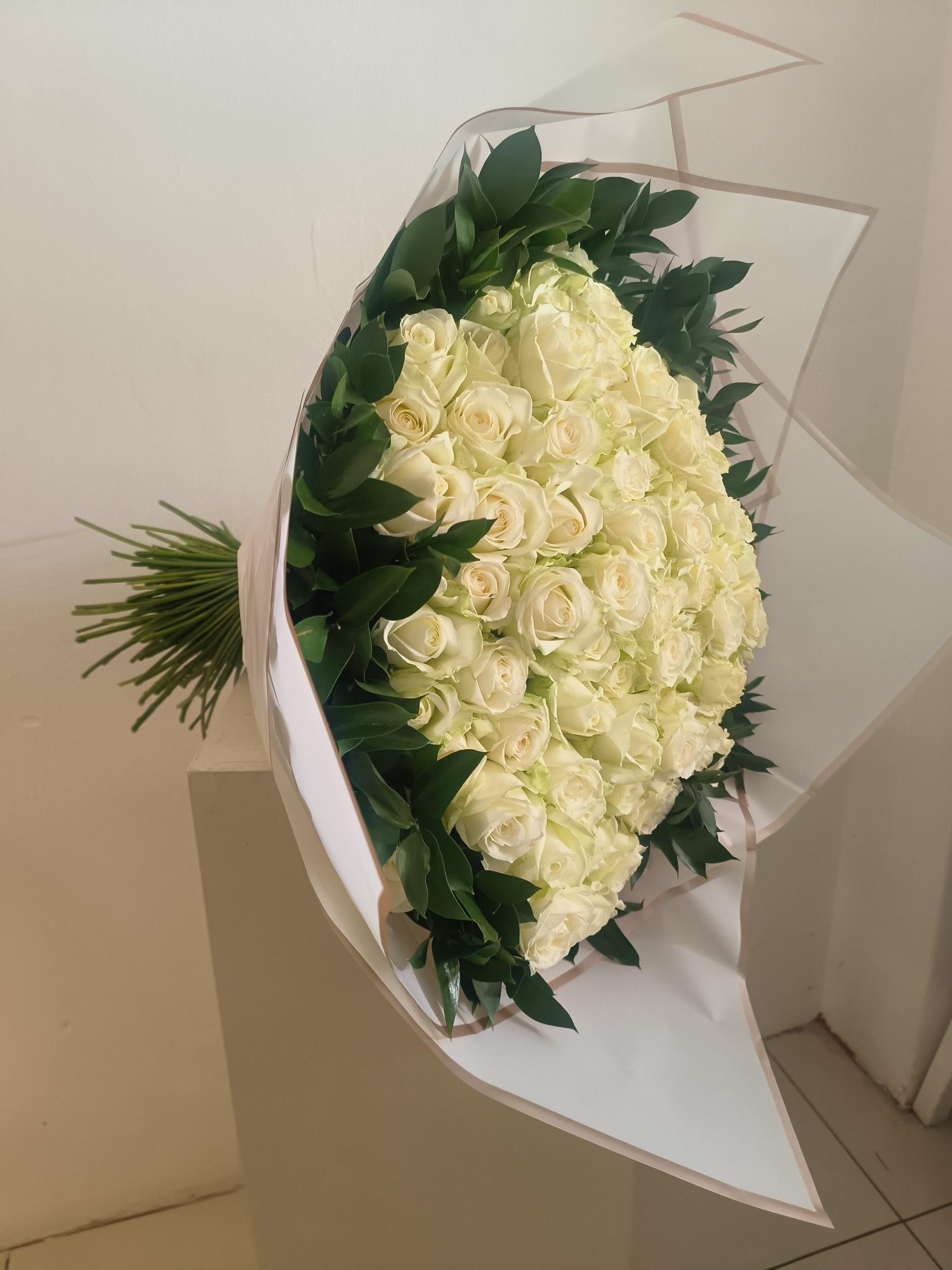 White Roses with Ruscus Roodepoort